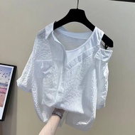 Two fake off-shoulder shirts for womens 2023 summer new western-style chic shirts beware of machine 