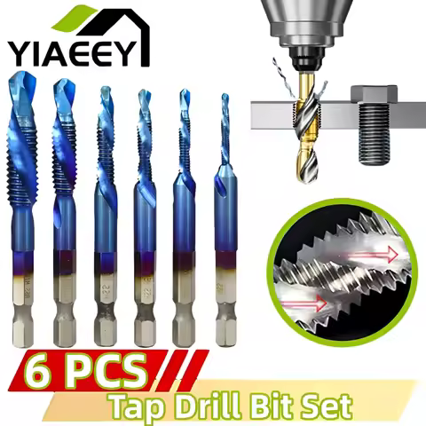 Tap Drill Bit Set Hex Shank Titanium Plated HSS Screw Thread Bit Screw Machine Compound Tap Hand Too