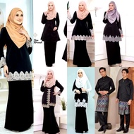 (XS-6XL) BLACK HITAM BAJU KURUNG MODERN PAYUNG DAN BAJU MELAYU CEKAK MUSANG TELUK BELANGA SEDONDON N