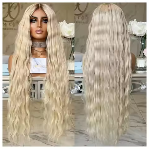 Long Natural Ash Blonde Curly Short Dark Root Ash Blonde Body Wave Wig Ombre HD Invisible Lace Front