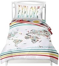 Where the Polka Dots Roam Twin World Map Reversible Duvet Cover Set with 1 Pillowcase for Kids Beddi
