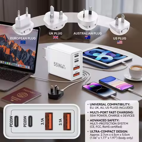 2 USB 2 Type Multi Port Wall Charger AU EU UK US USB PD Adapter For iPhone 13 12 Xiaomi for Samsung