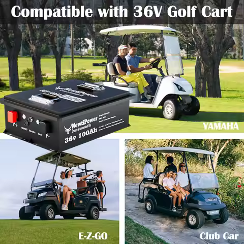 NewtiPower 36V 100Ah Golf Cart LiFePO4 Battery with APP&Chager&Monitor,10KW Continuous Power Lithium