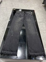 original new Chrome Hearts Gram Luo Cross Leather Jeans High Version Poison Home High Street Fashion