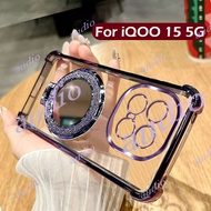 iQOO 15 5G Four Corner Plating Transparent Phone Case With Mirror Bracket For Vivo iQOO 15 iQOO15 5G