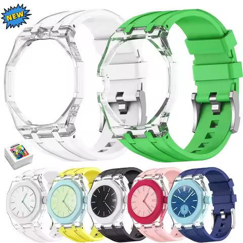 Transparent Case+Liquid Silicone Strap Modification Kit for Swatch X AP Royal Pop Watch Bracelet Swa