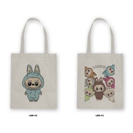Black Canvas Zipper Tote Bag - Labubu Monster Labubu/