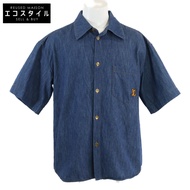 二手路易威登 RM242M MKE HRS87W 短袖牛仔襯衫，帶品牌標誌貼片，M 碼，成色極佳，日本製造（2014 年）