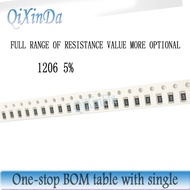 100PCS 1206 SMD 5% Resistor 0R-10M 0.1R 0.13R 0.47R 1R 5.1R 10R 12R 30R 1K 10K 51K 75K 100K 220K 470