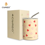 CIVAGO（13oz）แก้วเดินทางความร้อนสแตนเลสเซรามิกพร้อมหลอดบ้านและถ้วยสํานักงานสําหรับผู้หญิง