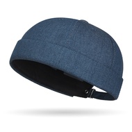 LIJU78113 Solid Color Denim Beanie Hats Adjustable Breathable Docker Cap Fashion Dome Melon Cap