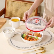 Ceramic Divided Lunch Box Freshness Preservation Bow Round Three Grids Dining Plate Weight Loss Meal
