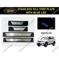 Proton X70 Chrome Stainless Steel Blue LED Car Door Side Sill Step Plate (4 Pcs)