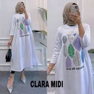 Midi Dress Jumbo Wanita Kekinian CLARA MIDI KAOS KATUN COMBED 24s Long Tunik Bahan Adem Ootd Casual