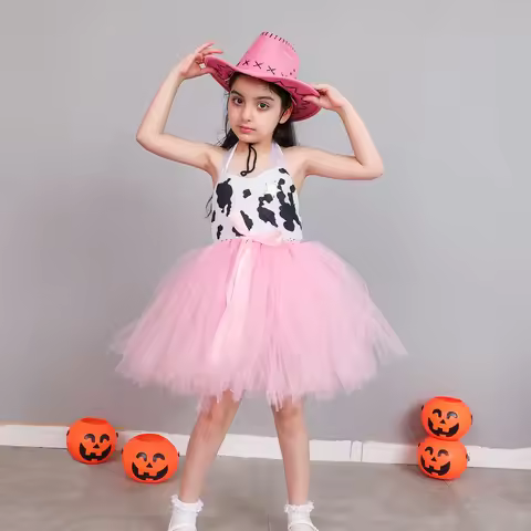 Girls Princess Cowgirl Jessie Tutu Costume Dress for Children Halloween Western Rodeo Dress Up Kids 