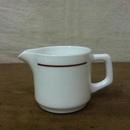 WH6442【四十八號老倉庫】全新 早期 法國製 ARCOPAL 素白紅褐邊 牛奶玻璃 咖啡 鮮奶杯 150cc 1杯價