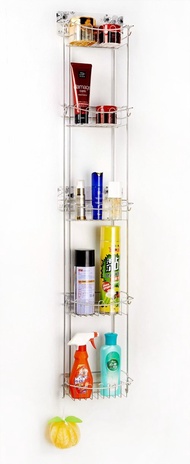 無痕貼片　不鏽鋼五層浴室架廚房架　獨特窄身設計　瓶罐架置物架