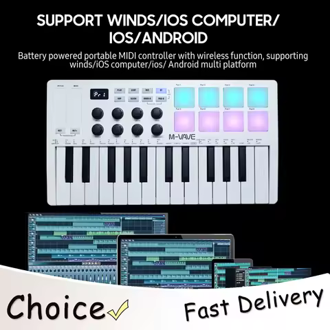 M-VAVE 25-Key MIDI Controller Keyboard Mini Portable USB Keyboard Piano 8 RGB Backlit Pad 8 Knobs MI