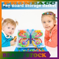 Puzzle Storage Basket Colorful Storage Basket 296pcs Mushroom Nail Beads Kit Puzzle Game Educational Toy Set with Storage Basket Fun Kids Toys for Learning and Creativity