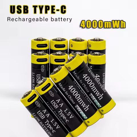 AA 1.5V 4000mWh Rechargeable Li-ion Battery USB Type-C Cable for Mouse Remote Control Small Fan Elec