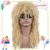 CAMELLI Halloween Party Cosplay Wig, Fluffy Punk 70s 80s Rockstar Wig, Long Curvy Mullet Wig