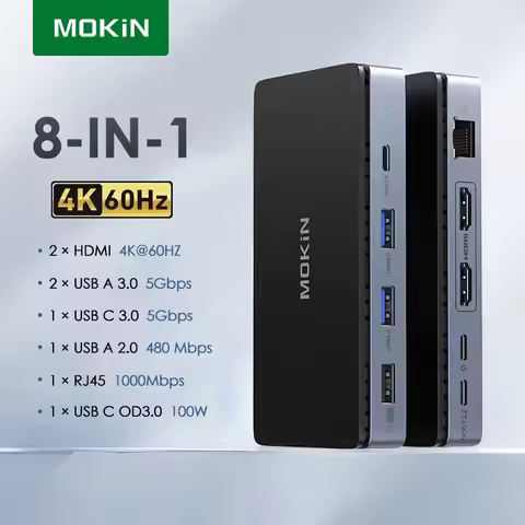 MOKiN 8 in 1 USB C Docking Station Type c to HDMI Port Dual Monitor with 2 DP 4K 60Hz Gigabit Ethern