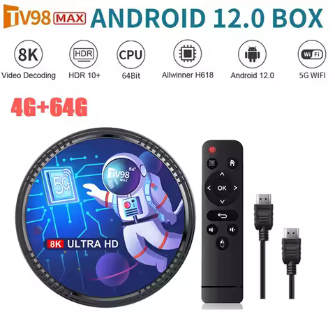 TV98MAX TV Box 4G+64G Allwinner H618 Android 12 Smart TV Box 2.4G+5G WIFI+Blutooth5.0 H265 TV98 Medi
