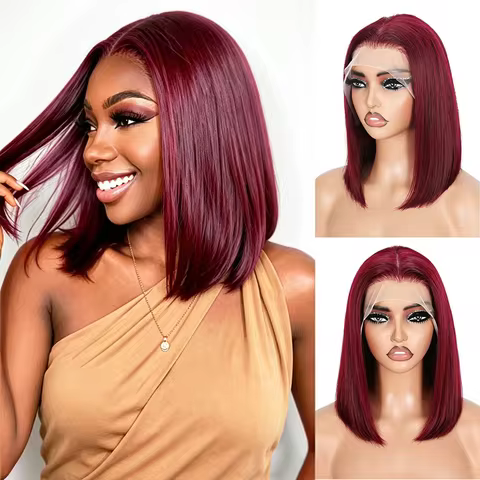 99j Burgundy Bob Wig Human Hair 13x4 Hd Lace Front Human Hair Wigs Straight 99J Transparent Lace 13x
