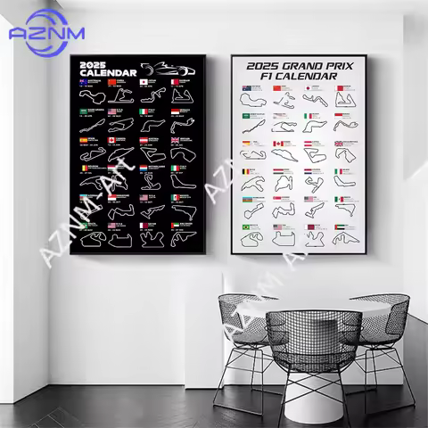 2025 F1 World Racing Track Posters Print Canvas Wall Art Sports Car Grand Prix Schedule Painting for