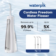 Waterpik WF-03 Cordless Freedom mouthwash Water Flosser(White) jet with 3 Tips a travel bag 2 Pressure settings 148ml Capacity with AA Battery (Portable Tongue Dental Waterproof Teeth Cleaner with AA Battery with 1 Year Warranty)