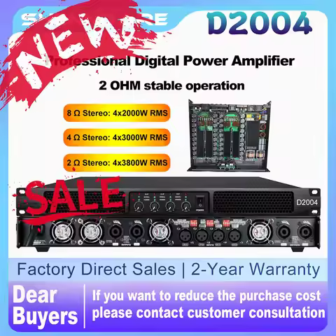ShennDare D2004 Professional 2ohm Stable 4X3800W Digital Audio Power Amplifier 4 Ch Class D Subwoofe