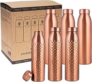 NORMAN JR, Plain 3, Hammered 3 Copper Water Bottle 1 Liter - A 100% Pure Copper Ayurvedic Bottle with Good Health Benefits - Pack of 6
