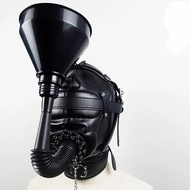 PU Leather Sensory Deprivation Head Harness Headgear Open Mouth Gag Removable Funnel Femdom BDSM Restraint Hood Roleplay