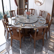 Stone Plate Solid Wood Dining Tables and Chairs Set Household10Dining Table Restaurant Light Luxury High-Grade Marble round Table