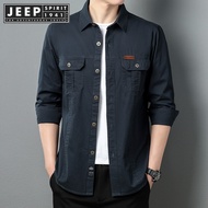 JEEP SPIRIT 1941 ESTD Loose fitting long sleeved shirt washed cotton multi bag work clothes business