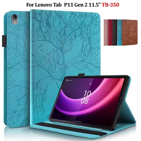 Tablet Funda For Lenovo Tab P11 2nd Gen Case 11.5" Emboss Tree Wallet Stand Cover For Lenovo Tab P11