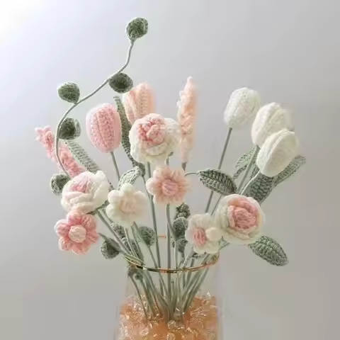 Woolen Flower DIY Woven Bouquet Material Package Crochet Yarn Woven Rose Lavender Material Package G