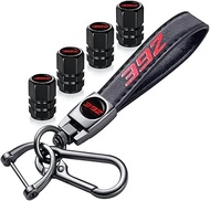 Tire Valve Stem Caps and Genuine Leather Car Keychain Keyring Compatible with Challenger Dakota Char