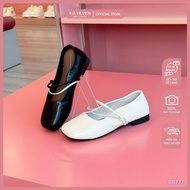 HA HUYEN women's doll flat shoes, matte leather, horizontal stone straps, knotted heel, 1cm high - B