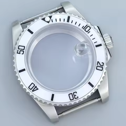 40mm Diver Watch Case Stainless Steel White Ceramic Bezel Sapphire For Yacht-master NH35 NH36 8215 2
