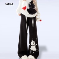 SARA Cat Pattern Fleece Pants Slim Waist Hack Pants Code TD089