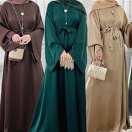 Jubah Abaya Satin Muslimah Plain Plus Size Long Dress women maxi labuh raya 2023 viral