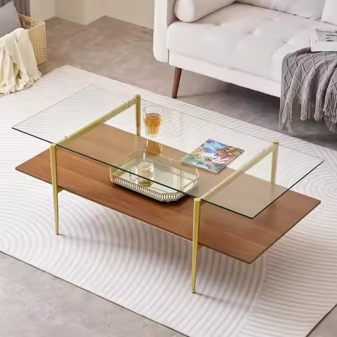 x-large rectangle glass coffee table, mid-century modern design, for living room, l47 x w24 x h17 in