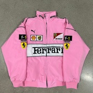 A165 Pink Racing Suit Fully Embroidered F1 Racing Suit Jacket Long Sleeve Washed Fleece