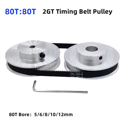 2GT 80T 80Teet Timing Belt Pulley Kits Speed Ratio 1:1 Bore 5~12mm Wheel Set GT2 Belt Width 6/10mm P