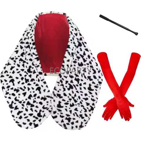 Party Women Cruella Deville Costume Accessories Spotted Dog Leopard Print Scarf 1920s Gloves and Hol