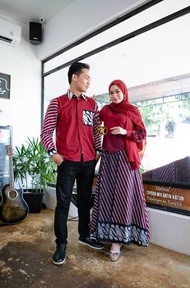 Couple Gamis Batik Kombinasi ,Sarimbit Batik Modern Couple Gamis