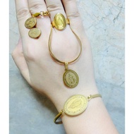 Padre Pio Mama Mary St Benedict Stainless Steel 4in1 Set Necklace Bangle Earrings Ring(Free Box)