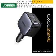 UGREEN 145W Retractable Car Charger With Built-in 60W USB-C Cable 70cm, 3*USB C+1*USB A Super Fast C