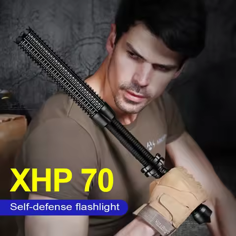 Telescopic Baton Self Defense Led Torch Cree Xhp70 Led Tactical Flashlight 18650 Rechargeable Baton 